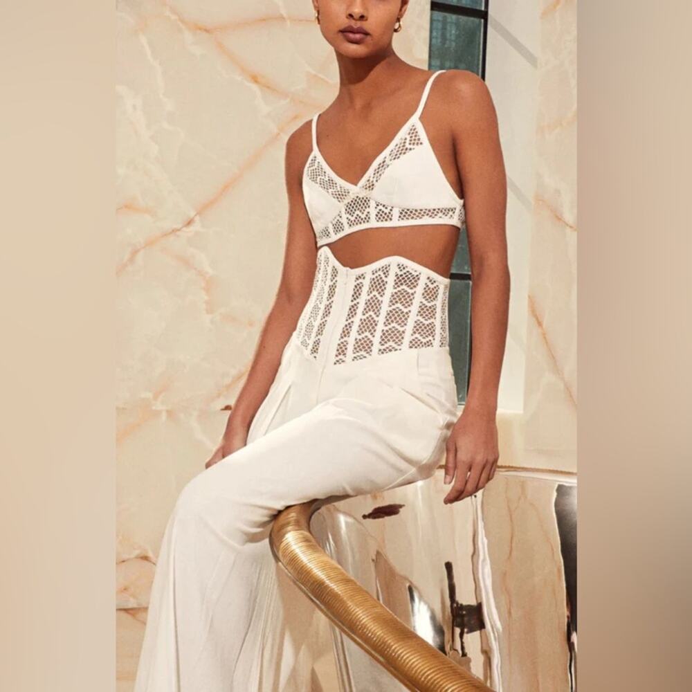PATBO Corset Waist Wide Leg Linen Pants Size 10 NWT in Bone Color - Picture 6 of 7